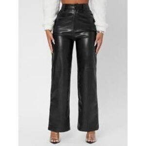 SHEIN PETITE Solid High Waist Straight Leg PU Leather Going Out Pants